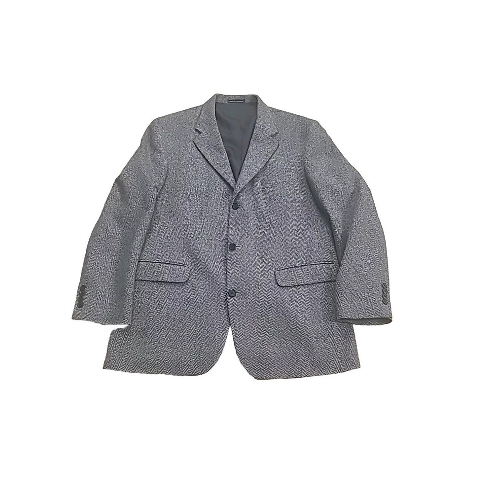 Lands' End Wool Blazer Jacket Men's 44 Long Tall Gray Herringbone 3 Button Lambs